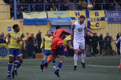 IMG 0428-Haringey-keeper-Lamar-Joseph-Johnson-punches-clear-from-Rian-Bray-and-collides-with-his-teammate-Scott-Mitchell