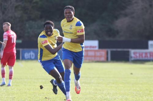 IMG 3687-Jerry-Gyebi-L-looks-happier-than-scorer-Manny-Maja-at-the-opening-goal