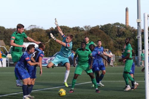 IMG 4882-Enfields-Adam-Cunnington-far-L-head-past-keeper-Pat-Ohman-but-just-wide-of-the-goal