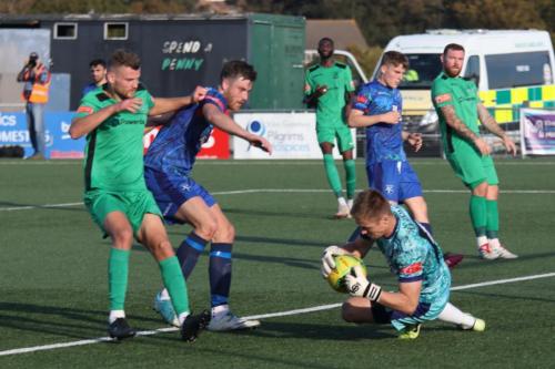 IMG 4937-Margate-keeper-Pat-Ohman-saves-ahead-of-Enfields-Rian-Bray-green-L