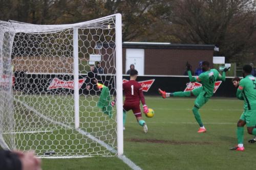 IMG 8277-Hanwell-keeper-Hugo-Sobte-saves-from-Muhammadu-Faal.-The-rebound-was-fired-into-the-net-but-disallowed-for-offside-presumably-against-Faal.