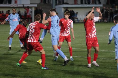 IMG 1058-Enfields-Lewis-Knight-challenges-but-has-already-been-penalised-for-a-high-foot