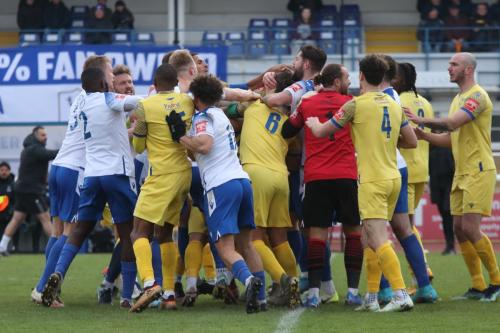 IMG 1994-The-match-arguably-turned-on-this-confrontation-which-saw-red-cards-for-Enfields-Lewis-Knight-and-James-Richmond-and-Stortfords-Harry-Beadle
