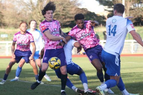IMG 5432-Enfields-Joshua-Okotcha-is-crowded-out-by-Harry-Hudson-L-and-Sinnkaye-Christie-L-R-Daniel-Jinadu-Joshua-Okotcha-and-Harvey-Smith