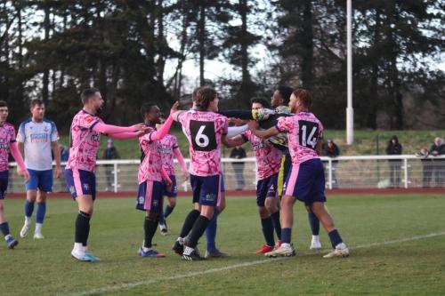 IMG 5665-A-brief-scuffle-near-the-final-whistle-resulted-in-yellow-cards-for-Enfields-Jake-Cass-being-restrained-by-no-6-Harry-Hudson-and-keeper-Daniel-Jinadu