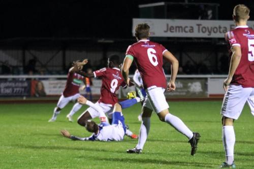 IMG 9300-James-Dayton-is-bundled-over-by-Nathan-Odokonyero-to-give-Enfield-a-penalty