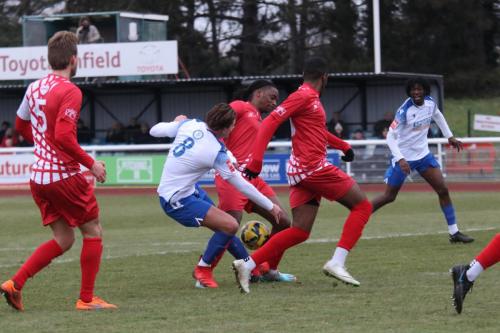 IMG 3466-Enfields-Sam-Youngs-is-blocked-by-Crossley-Lema-and-Kurtis-Cumberbatch-white-boots