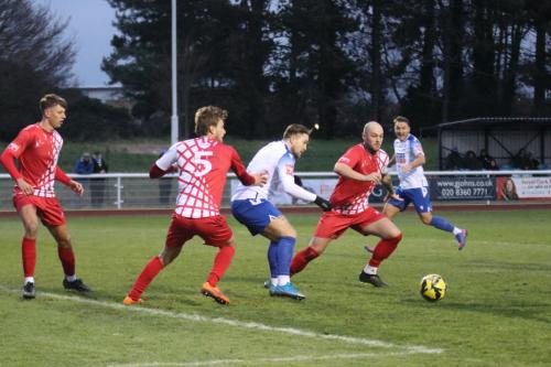 IMG 3680-Lewis-Taaffe-centre-plays-the-ball-back-for-Jake-Cass-to-score-Enfields-third-goal