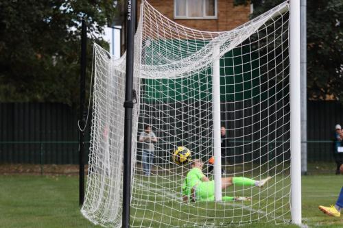 IMG 7140-Lyle-Della-Verdes-free-kick-spins-into-the-net-after-being-tipped-onto-the-post-by-Potters-Bar-keeper-Ted-Collins