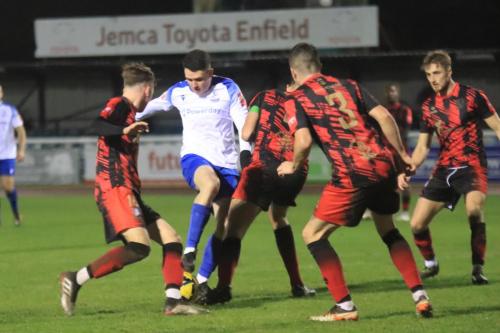 IMG 5813-Enfields-Marcus-Wyllie-challenged-by-Max-Jolliffe-L-and-Jake-Thompson