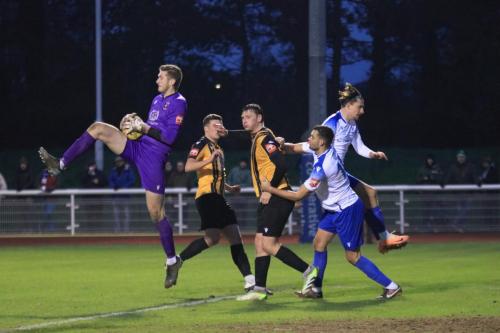 IMG 6778-Folkestone-keeper-Joe-Coleman-beats-Taylor-McKenzie-and-Sam-Youngs-to-a-cross