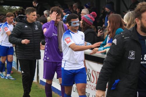 IMG 2635-Enfields-Dylan-Adjei-Hersey-in-mask-goalkeeper-Adi-Connolly-and-manager-Gavin-Macpherson
