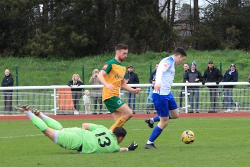 IMG 0098-Marcus-Wyllie-rounds-keeper-Lewis-Carey-who-does-just-enough-to-prevent-him-getting-a-clean-strike