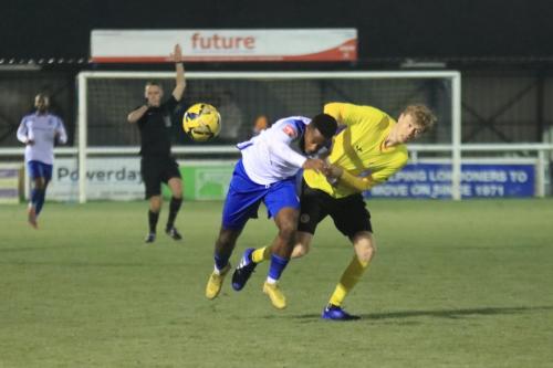 IMG 5098-Referee-Tom-Wyatt-blows-for-offside-as-Reece-Beckles-Richards-and-Patrick-Dam-battle-for-the-ball
