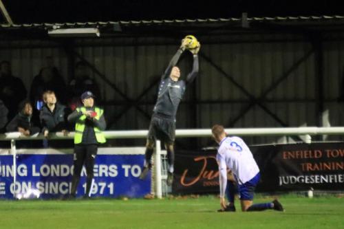 IMG 4351-Enfields-Rhys-Forster-tries-but-fails-to-keep-the-ball-in-play-