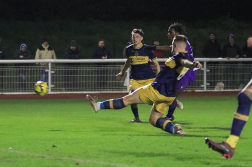 IMG 0340-Llantwits-Nathan-Evans-stretches-to-deflect-Obi-Onyeagwaras-shot