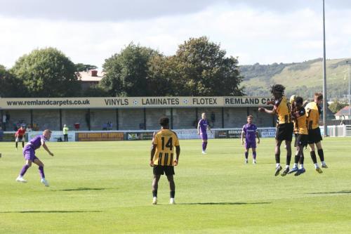 IMG 0409-Ade-Cole-in-the-middle-of-the-three-man-wall-deflects-Joe-Paynes-freekick