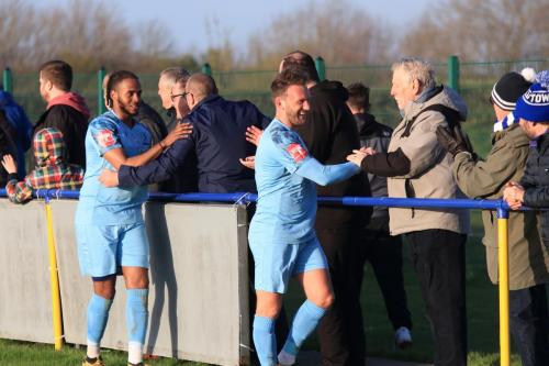 IMG 1894-Club-captain-Scott-Thomas-and-team-captain-for-the-day-Joshua-Okotcha-lead-the-post-match-handshakes