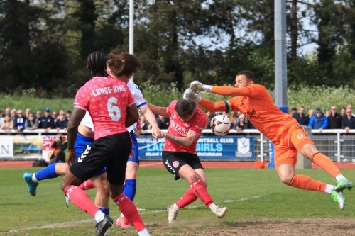 IMG 9511-Sam-Youngs-challenges-for-the-ball-as-Michael-Johnson-tries-to-punch.-Somehow-the-ball-ended-up-in-the-net-with-the-goal-credited-to-Cian-Dillon