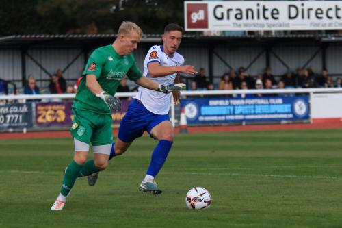 IMG 4256-Jake-Hutchinson-presses-Weymouth-keeper-Will-Buse