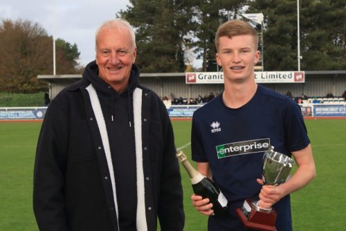 IMG 2349-Enfields-Player-of-the-Month-for-October-Hayden-Bullas-receives-his-trophy-from-Rick-Howlett-of-sponsors-Vanderpump-Sykes