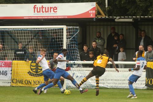 Cheshunt's Mo Camara shoots at goal