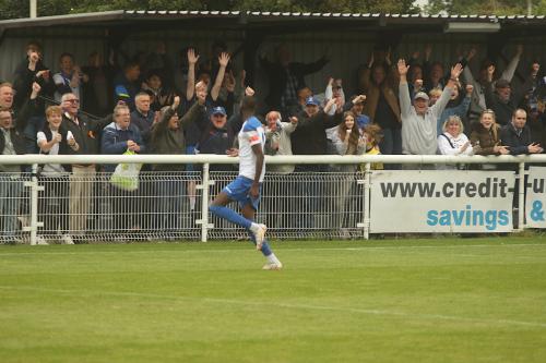 Mo Faal celebrates with the home crowd