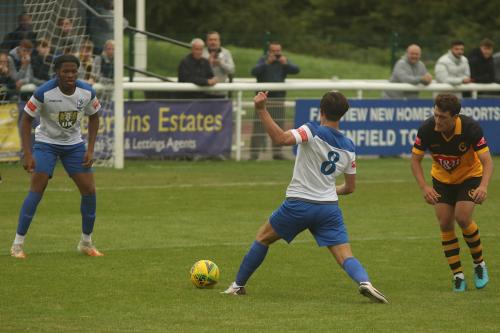 Enfield's Sam Youngs (8) & Manny Maja and Cheshunt's Joe Re